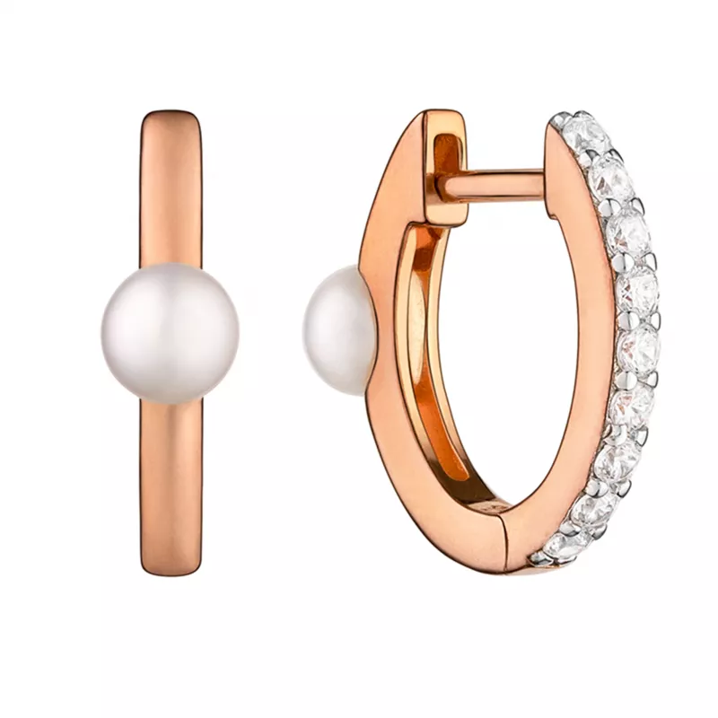 Ohrringe Perle weiß rund 4-4.5 mm, Zirkonia Roségold plattiert Ohrringe Perle weiß rund 4-4.5 mm, Zirkonia Roségold plattiert